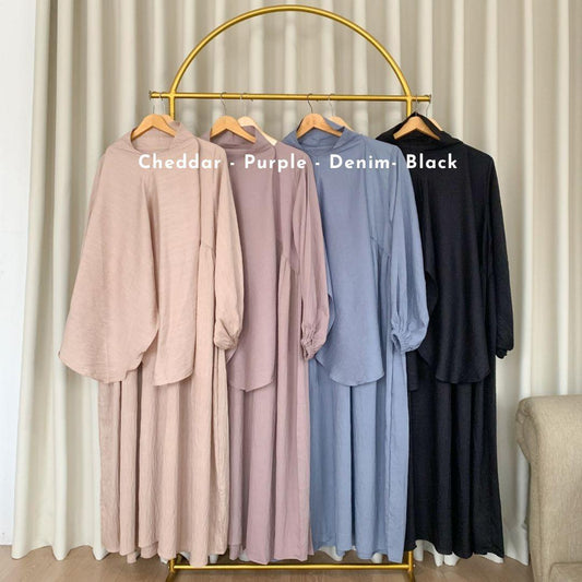 Aimee Set Hijab Dress Lebaran Gamis Umroh Linen Polo✨ - Raya Collection