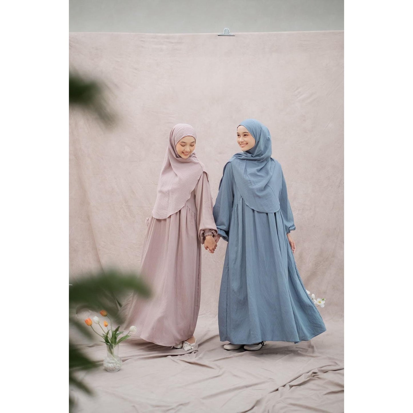 Aimee Set Hijab Dress Lebaran Gamis Umroh Linen Polo✨ - Raya Collection