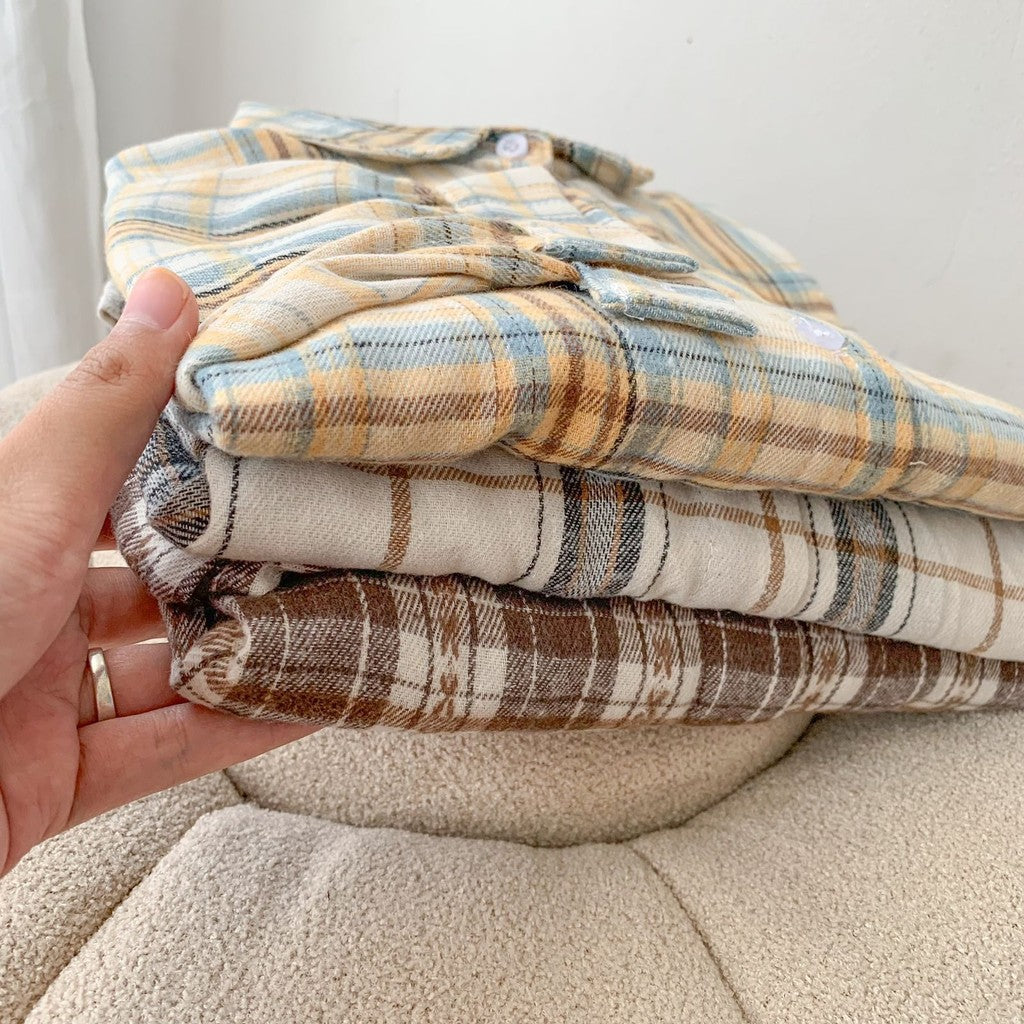 Syamaita Original Alana Flanel dan Ruffle Kemeja Tartan Baju Panjang