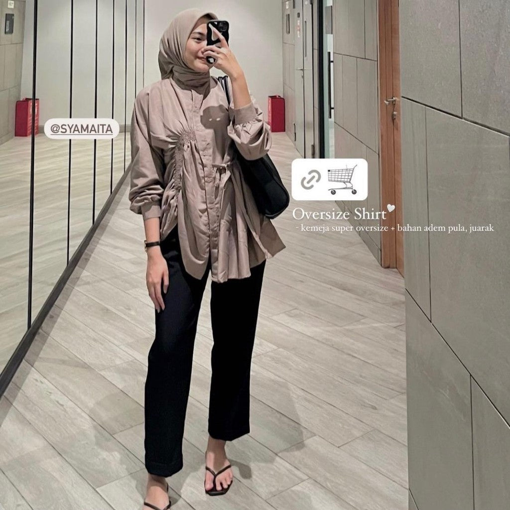 Syamaita Original Eun-Bi Shirt Oversize Material Cotton Silk Premium  Terlaris Baju Muslim Wanita Serut Shakila