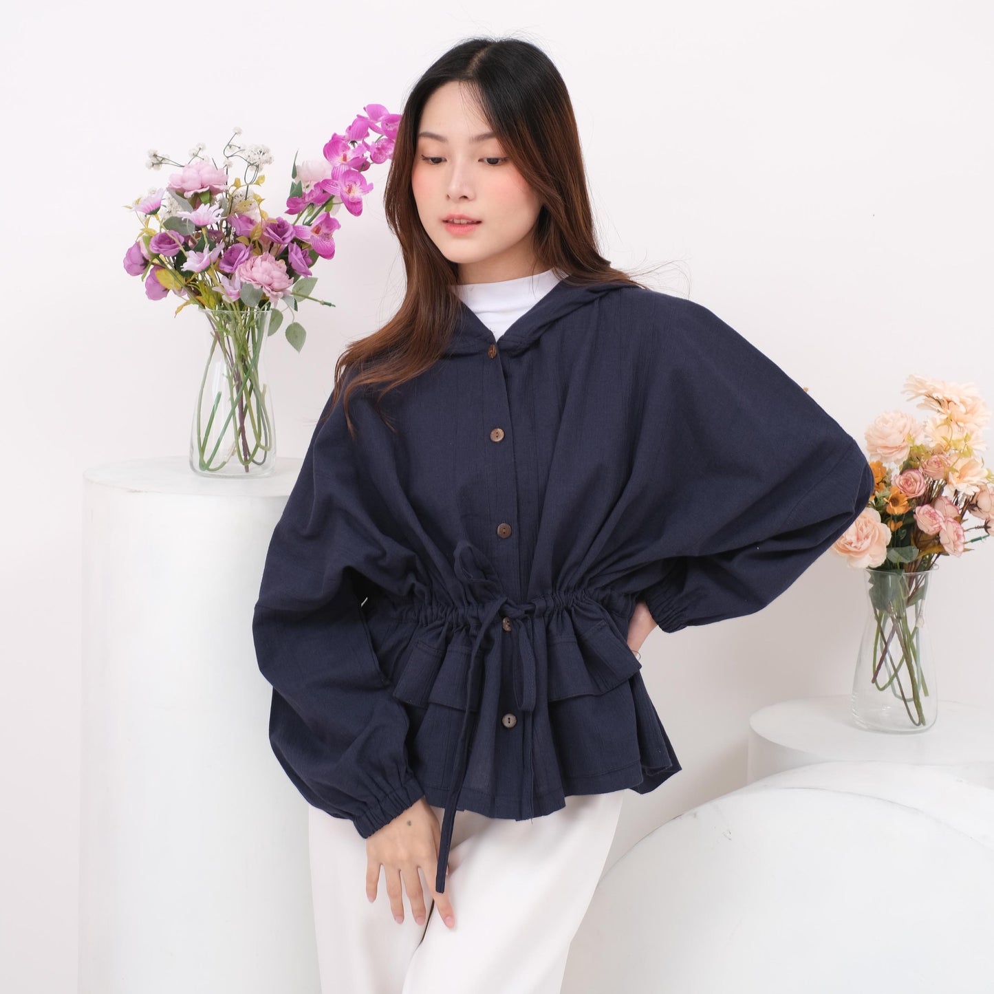 Syamaita Original Kaye Linen Cotton Outer Hoodie Parka Oversize Material Linen Premium Terbest Seller Wanita Jaket