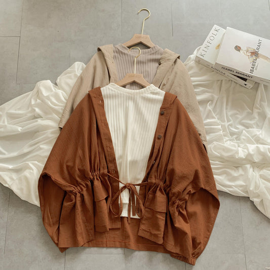 Syamaita Original Kaye Linen Cotton Outer Hoodie Parka Oversize Material Linen Premium Terbest Seller Wanita Jaket