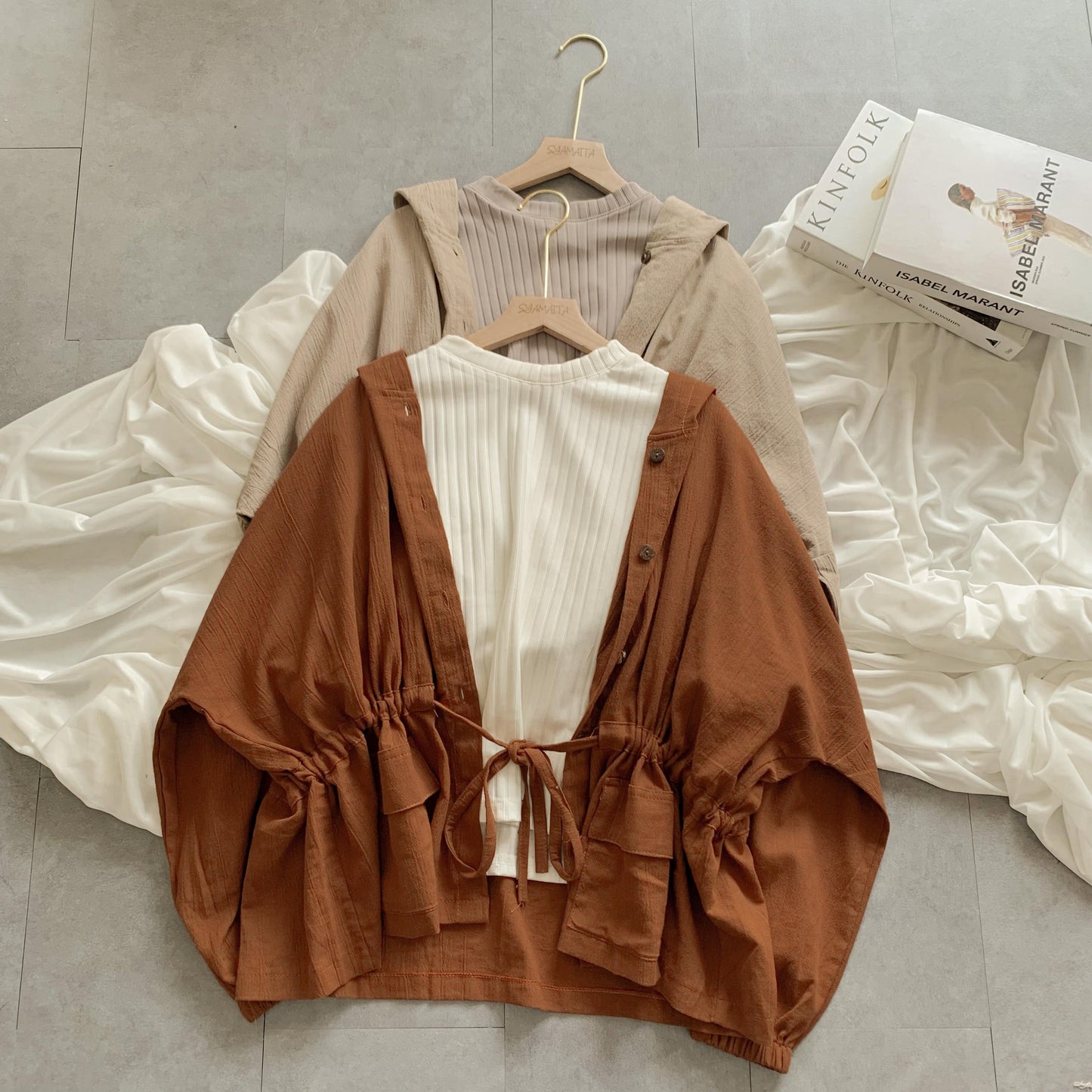 Syamaita Original Kaye Linen Cotton Outer Hoodie Parka Oversize Material Linen Premium Terbest Seller Wanita Jaket