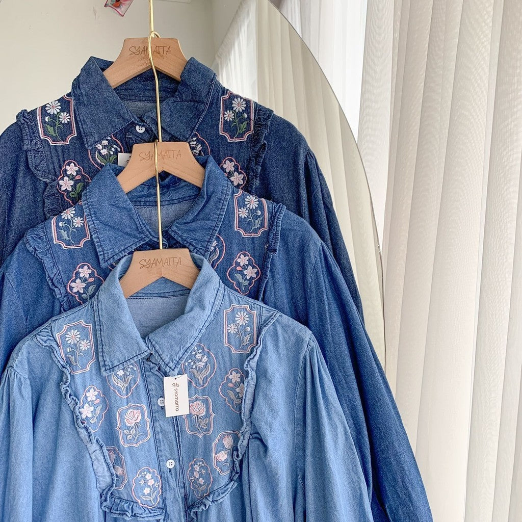 Leya Dress Embroidery Denim Cotton