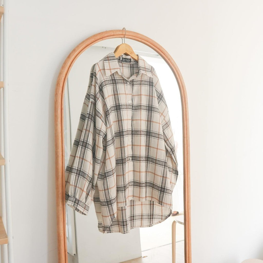 Syamaita Original Alana Flanel dan Ruffle Kemeja Tartan Baju Panjang