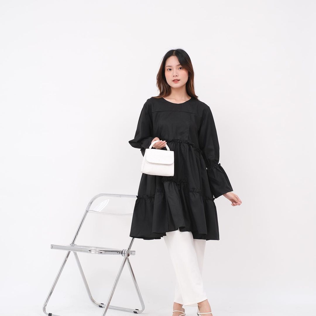 Syamaita Original Tunik Busui Ruffle Madina Cotton Premium Wudhu Friendly Atasan Muslim Wanita Dress Katun