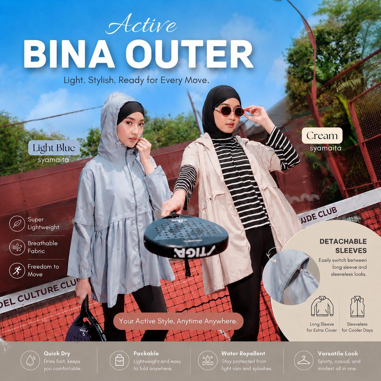 Bina Outer Olahraga Wanita Padel Tenis Pilates Zumba Senam Syamaita Original