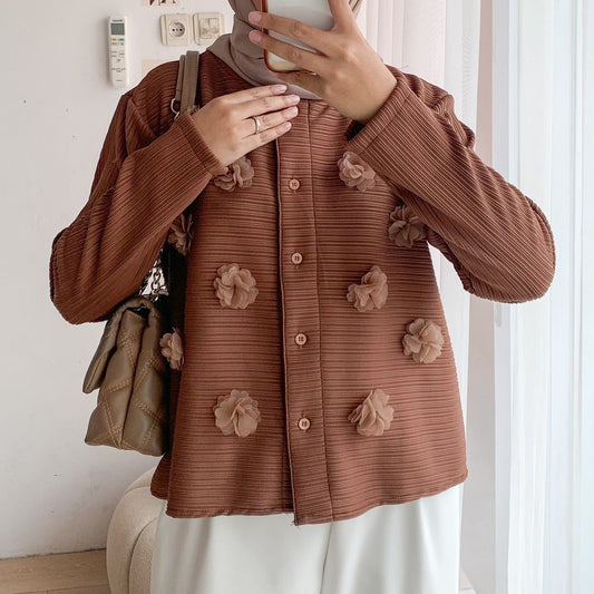 Summer Pleated Plisket Shirt Kemeja Bunga