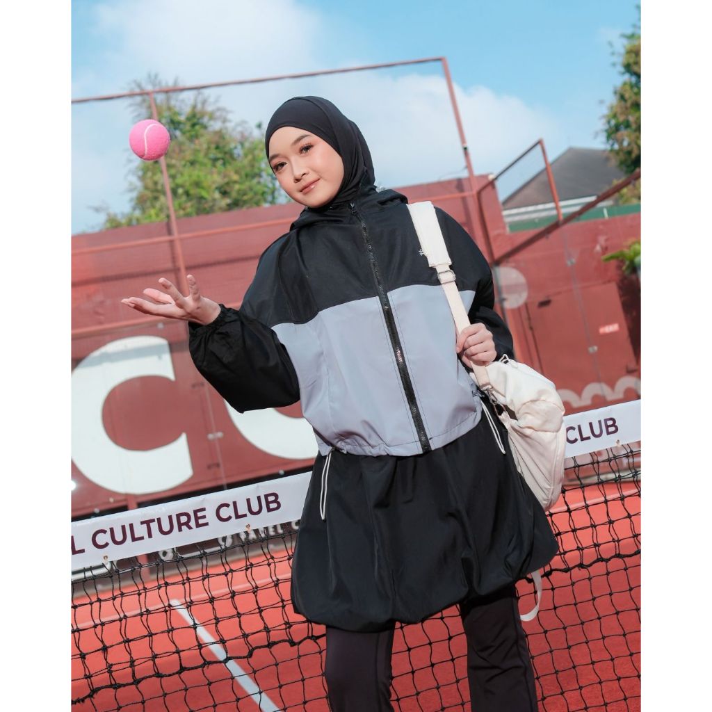 Nabela Crop Jacket & Ballon Skirt Set Pakaian Olahraga Wanita Padel Tenis Pilates Zumba Senam