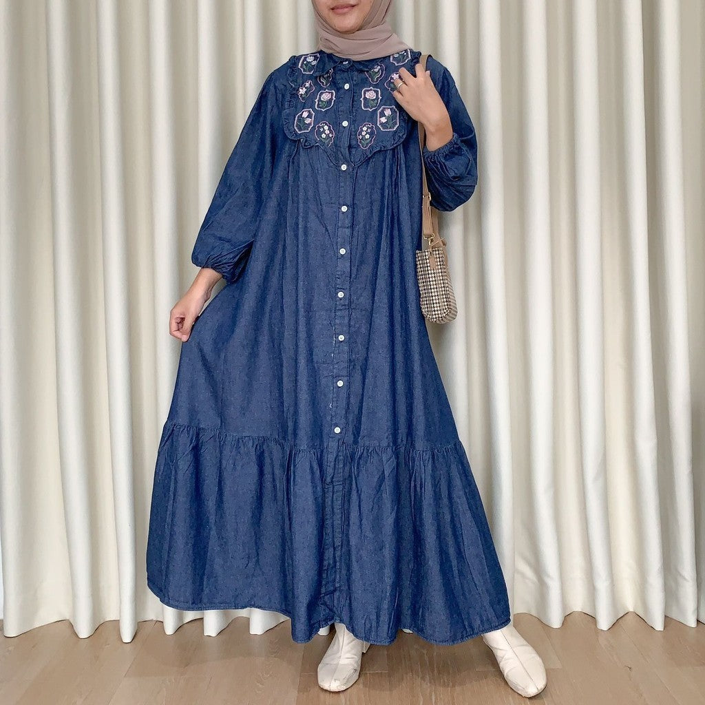Leya Dress Embroidery Denim Cotton