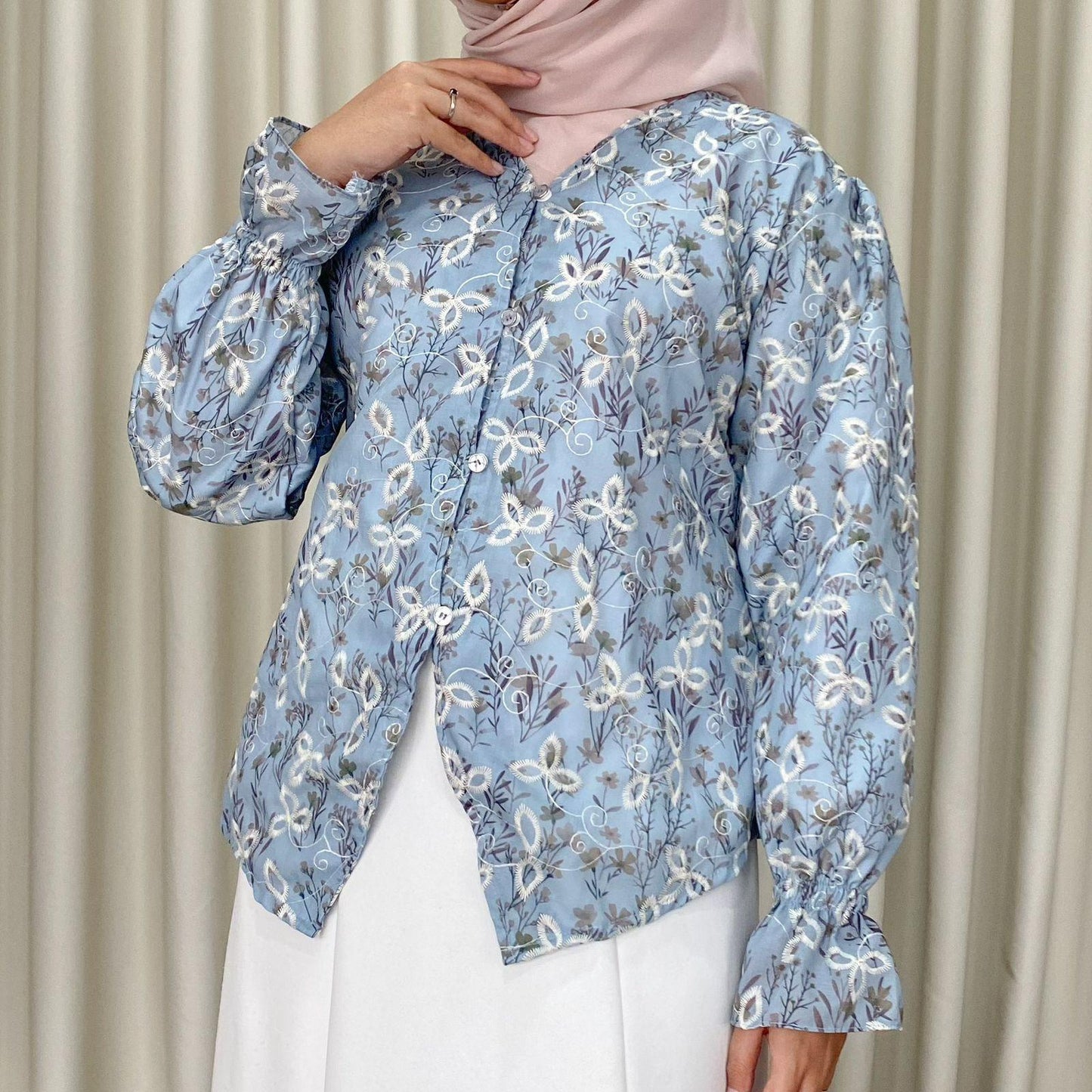 Syamaita Original Ayumi Katun Bordir Syamaita Original Blouse Baju Kebaya Modern Katbol Embroidery