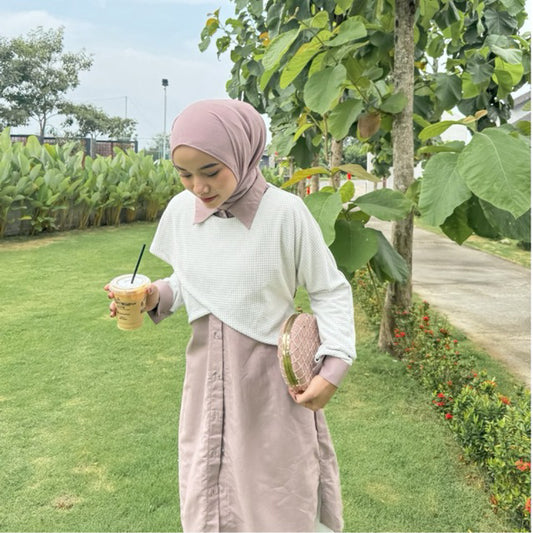 Kirana Long Shirt Square Knit Mix Poplin