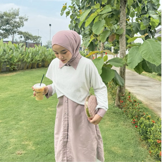 Kirana Long Shirt Square Knit Mix Poplin