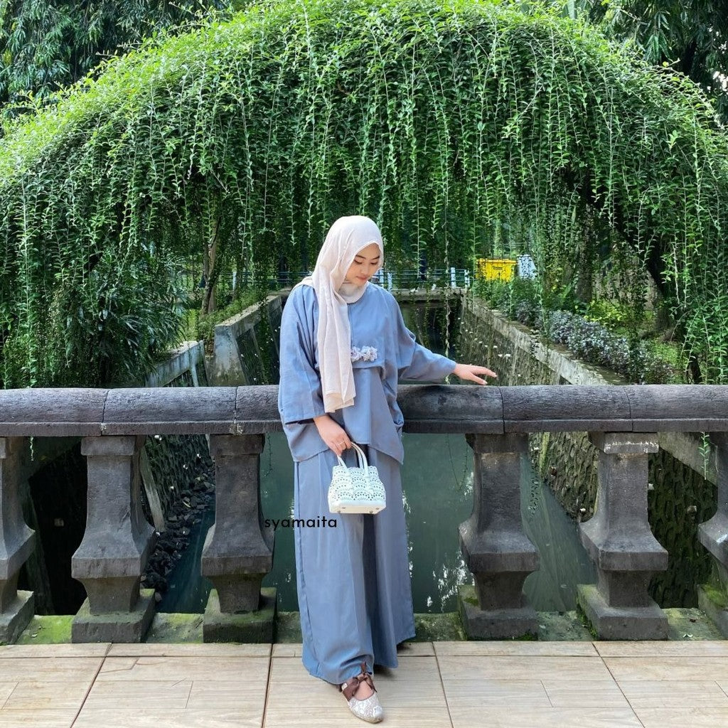 Carissa Kaftan Set Bunga Busui Friendly wudhu friendly Syamaita Original