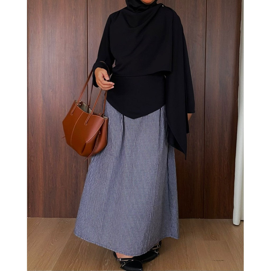 Syamaita Jia Stripe Cotton Skirt Premium Rok Kerja Formal Santai Motif Garis