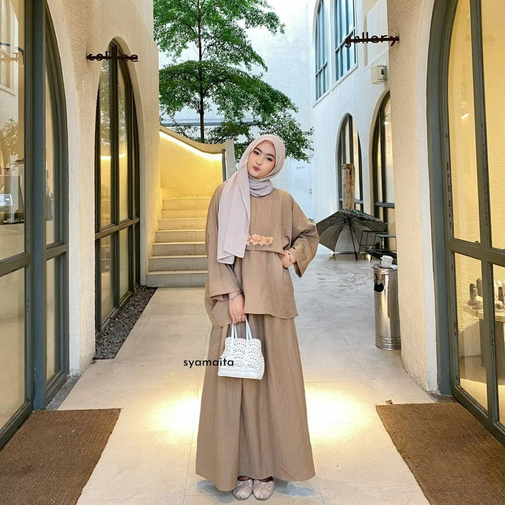 Carissa Kaftan Set Bunga Busui Friendly wudhu friendly Syamaita Original