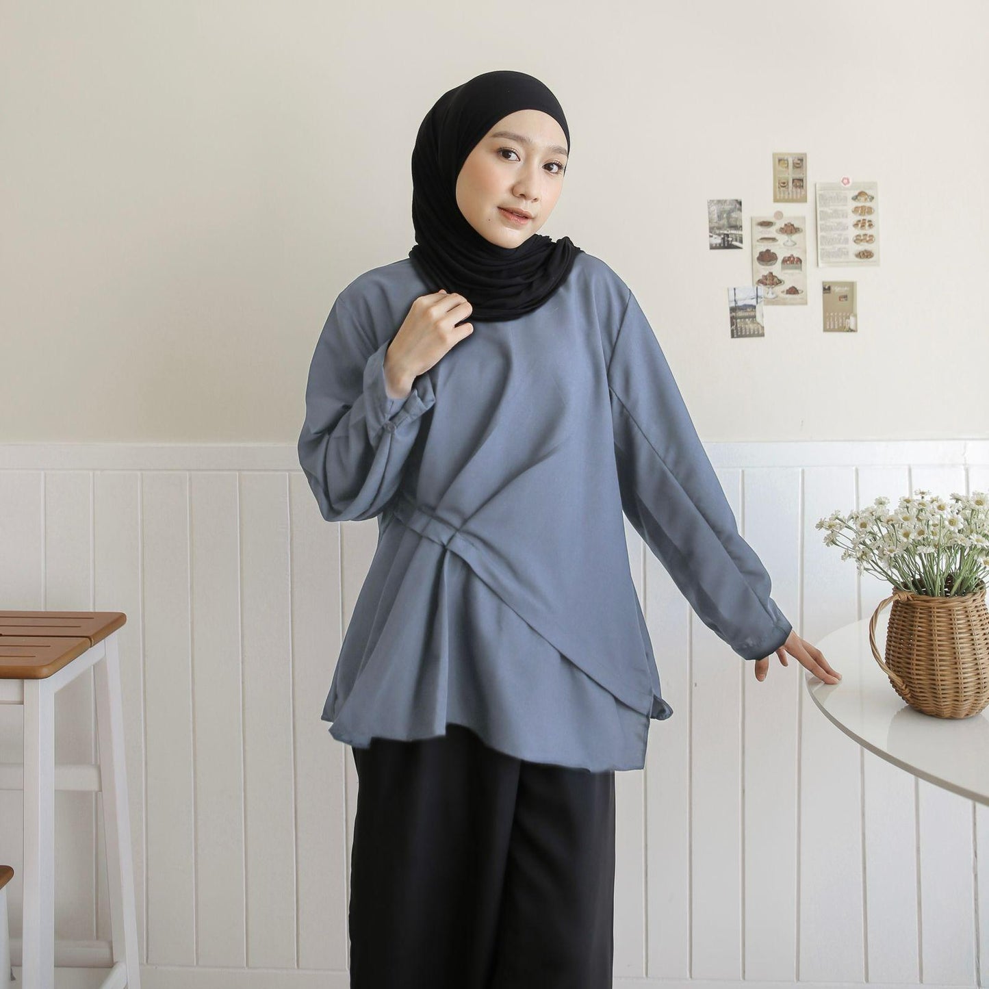 Nina Blouse Wudhu Friendly Madam Crepe Premium Sedikit Variasi Rampel Depan Terviral Baju Muslim Wanita Atasan