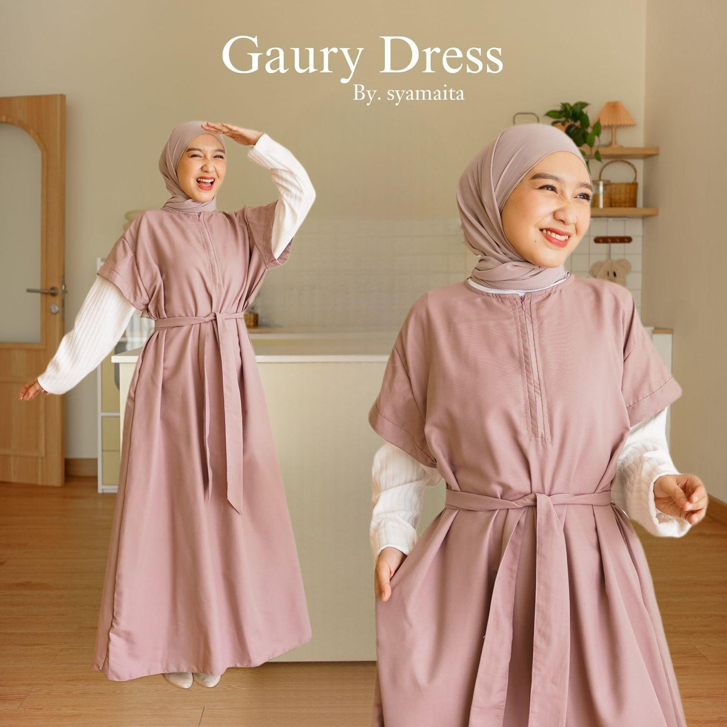 Gaurya Dress Outer Busui Wudhu Friendly Umroh Daily Cotton Silk (lembut, tipis, adem, ringan, tidak menerawang) Mix Knit Bagian Tangan