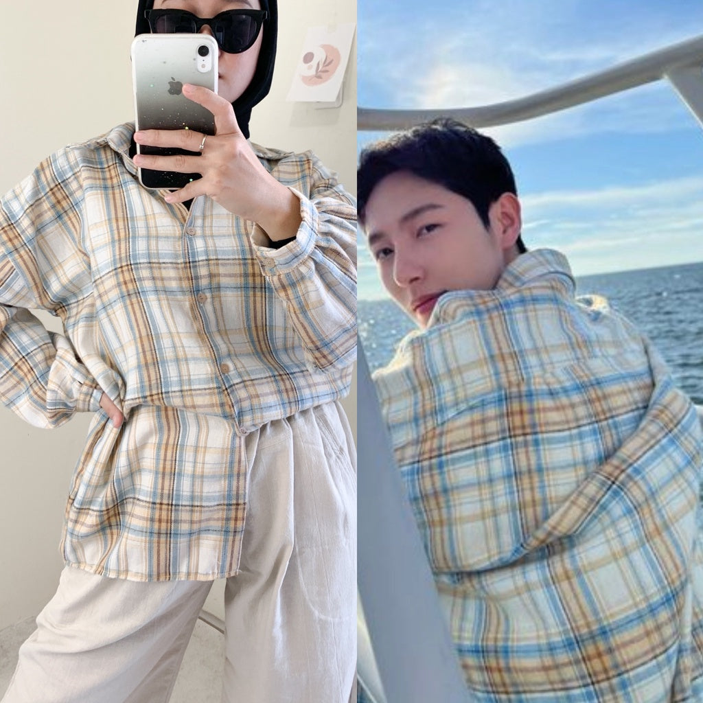 Syamaita Original Alana Flanel dan Ruffle Kemeja Tartan Baju Panjang