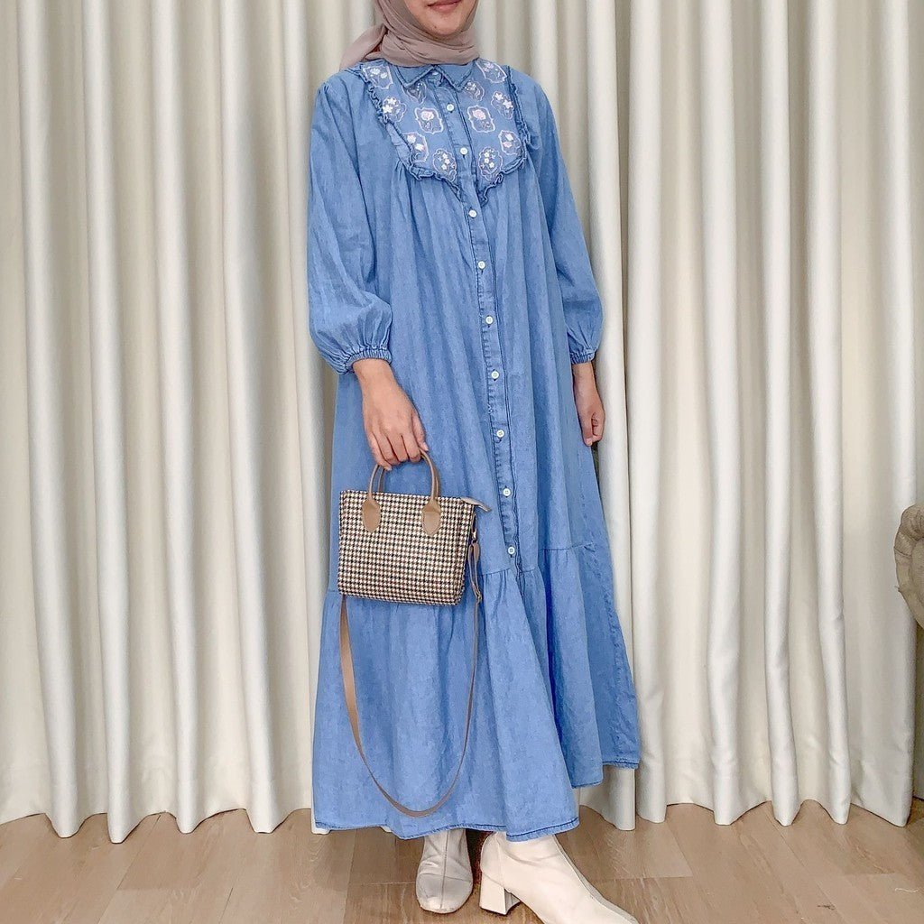 Leya Dress Embroidery Denim Cotton