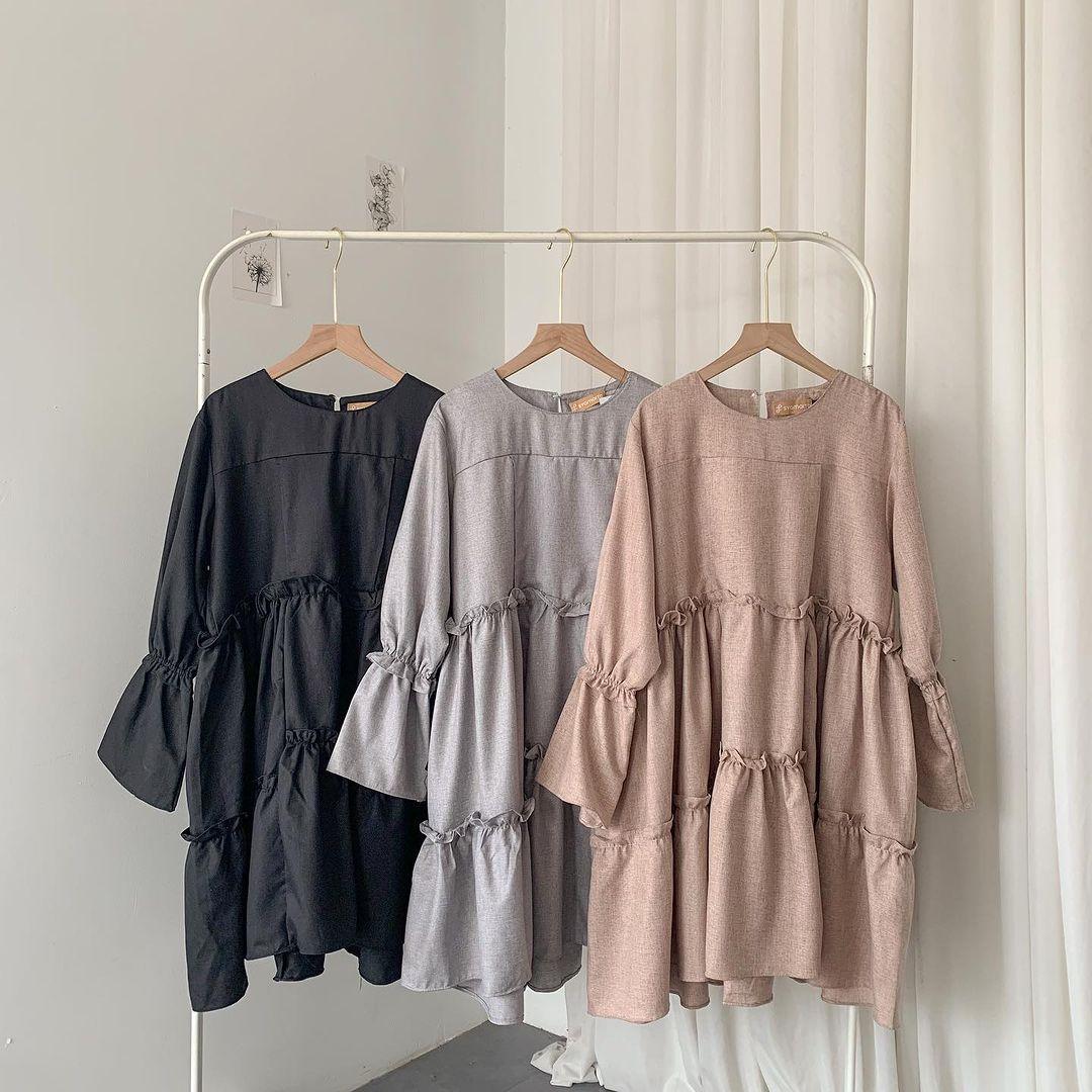 Syamaita Original Tunik Busui Ruffle Madina Cotton Premium Wudhu Friendly Atasan Muslim Wanita Dress Katun