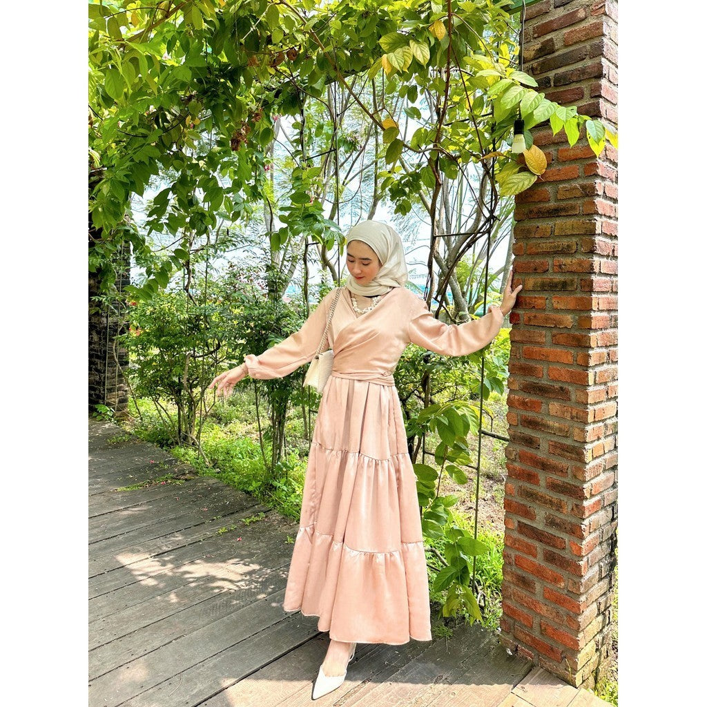 Binar Dress Flowy Susun Ruffle Tumpuk Lebaran Viral