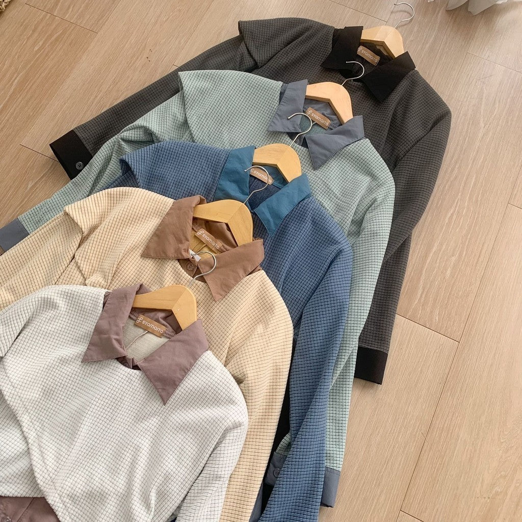 Kirana Long Shirt Square Knit Mix Poplin