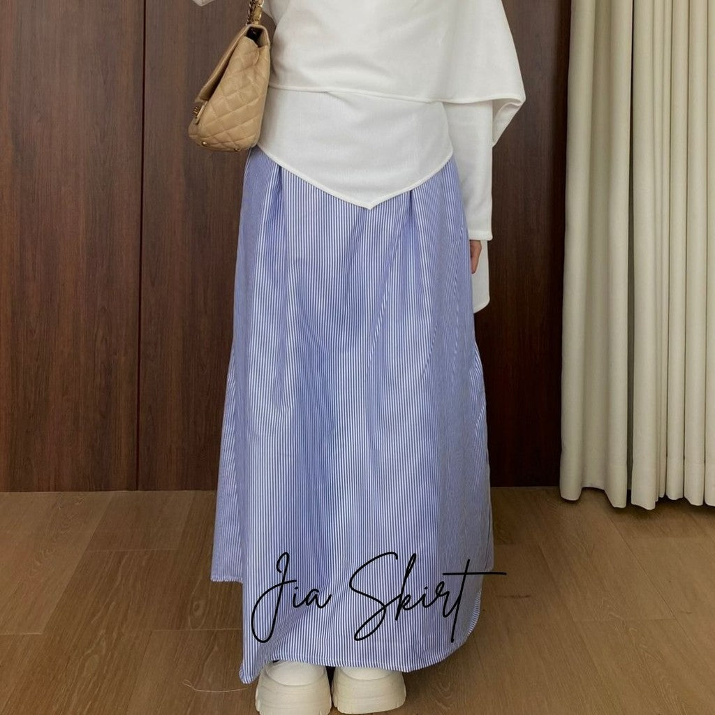 Syamaita Jia Stripe Cotton Skirt Premium Rok Kerja Formal Santai Motif Garis