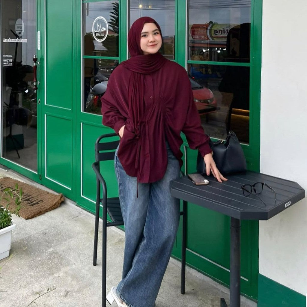Syamaita Original Eun-Bi Shirt Oversize Material Cotton Silk Premium  Terlaris Baju Muslim Wanita Serut Shakila