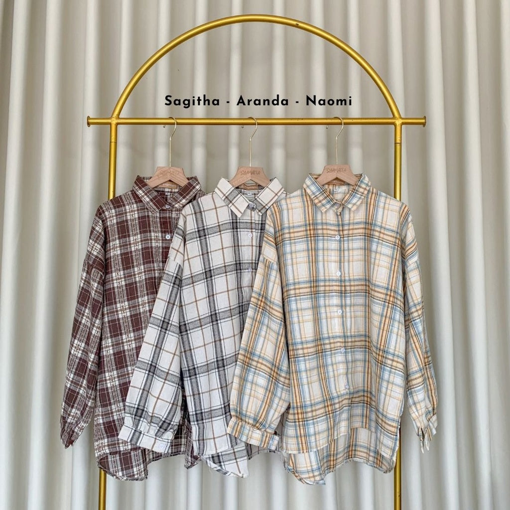 Syamaita Original Alana Flanel dan Ruffle Kemeja Tartan Baju Panjang