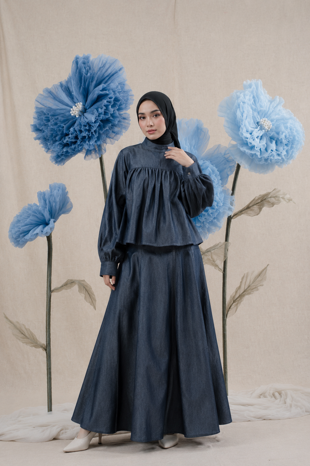 Tokyo Blouse and Jeans Skirt Soft Jeans Denim Syamaita Original
