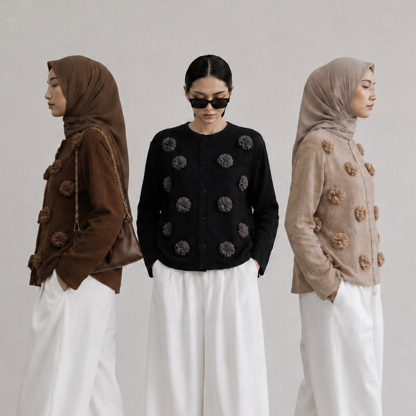 Summer Pleated Plisket Shirt Kemeja Bunga