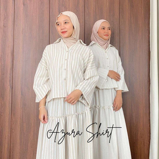 Syamaita Original Azura Shirt Kemeja Stripe Linen Garis Katun Wanita Kerja