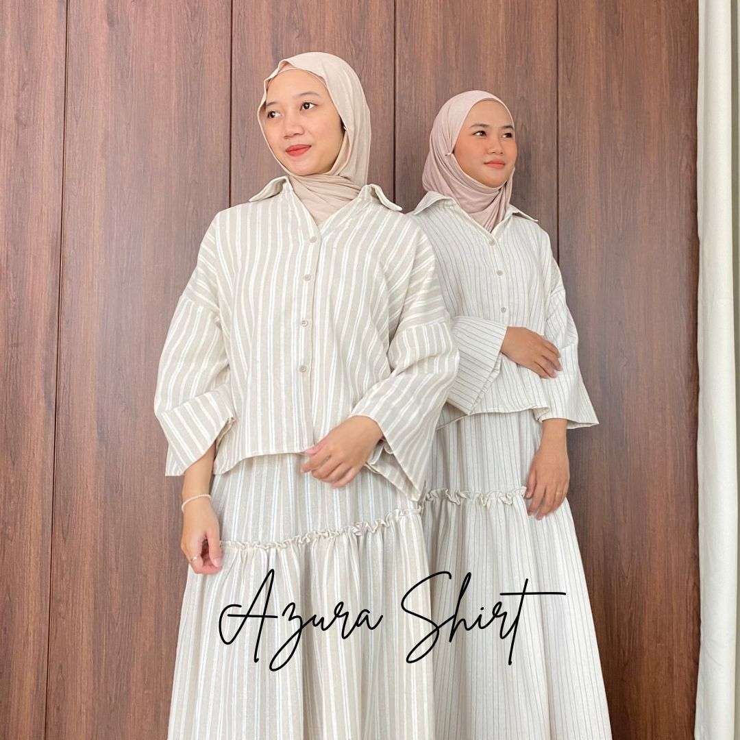 Syamaita Original Azura Shirt Kemeja Stripe Linen Garis Katun Wanita Kerja
