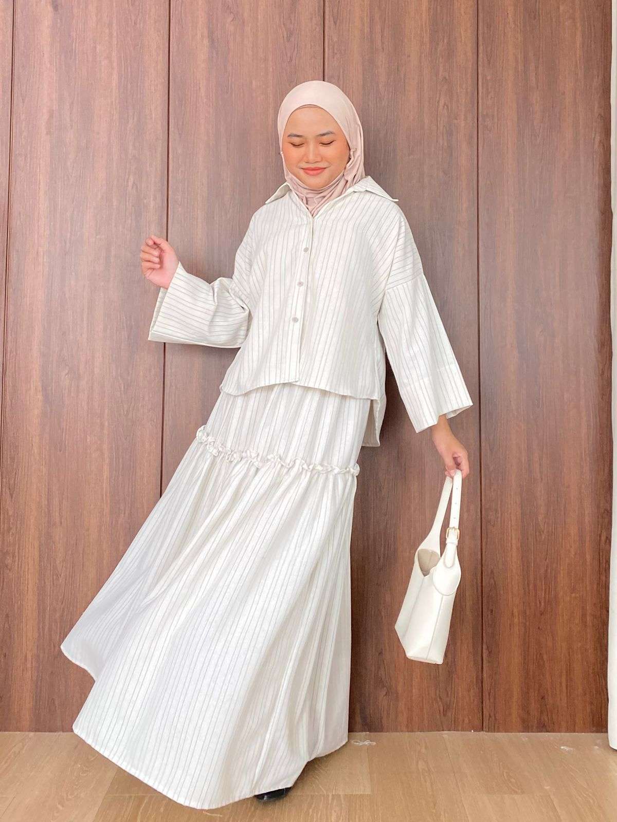 Syamaita Original Azura Shirt Kemeja Stripe Linen Garis Katun Wanita Kerja