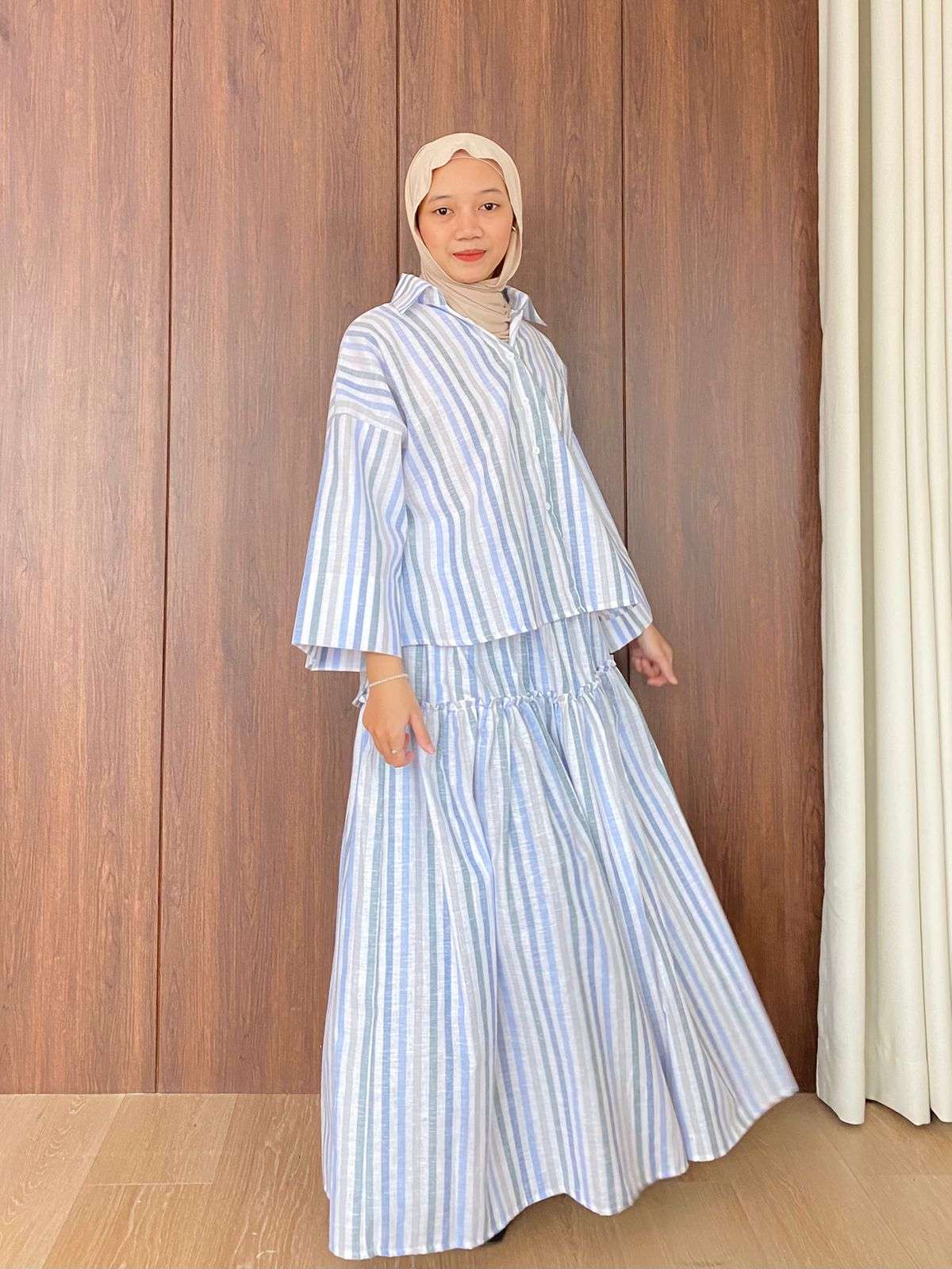 Syamaita Original Azura Shirt Kemeja Stripe Linen Garis Katun Wanita Kerja