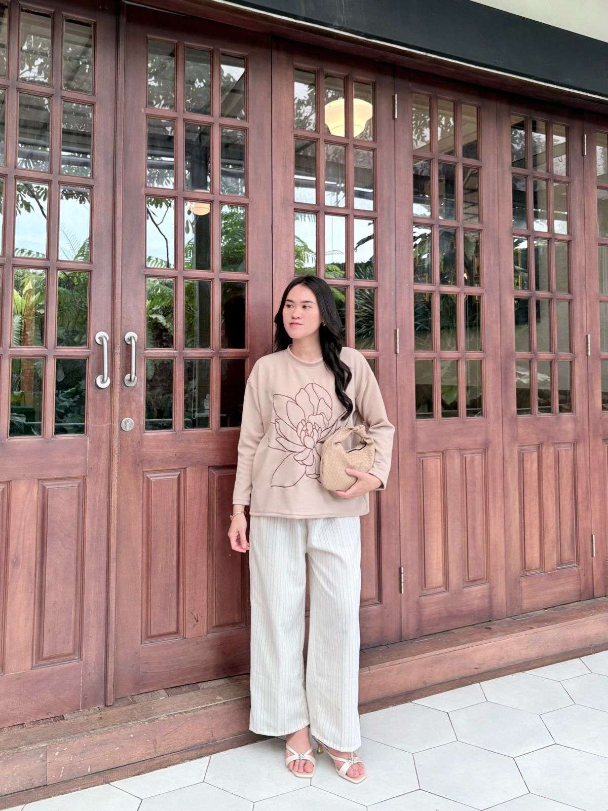 Azura vest inner outer balon Kemeja And Azura Stripe Pants Linen Cotton Stripe Wanita Kerja