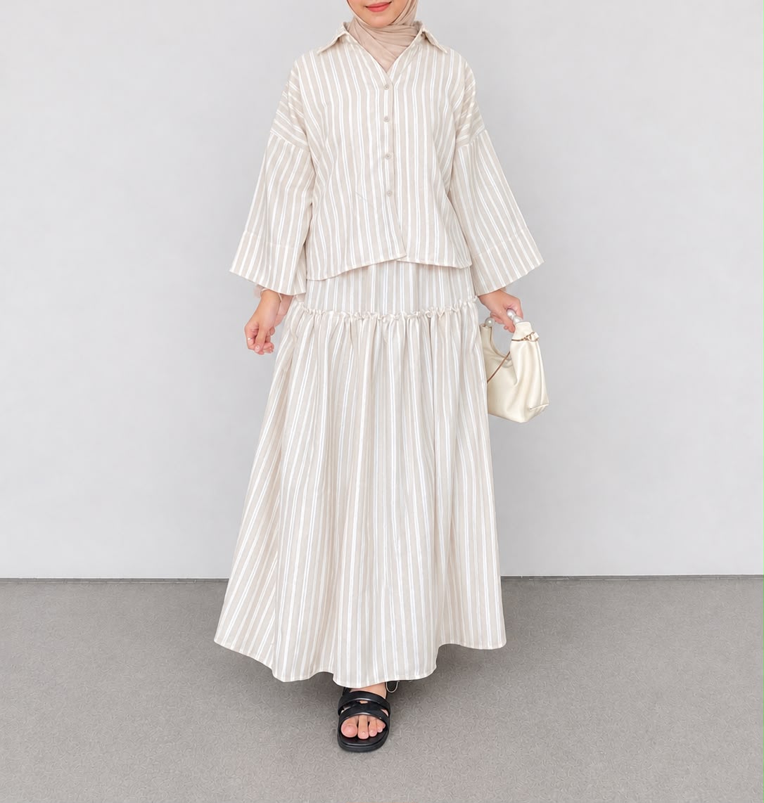 Syamaita Original Azura Shirt Kemeja Stripe Linen Garis Katun Wanita Kerja
