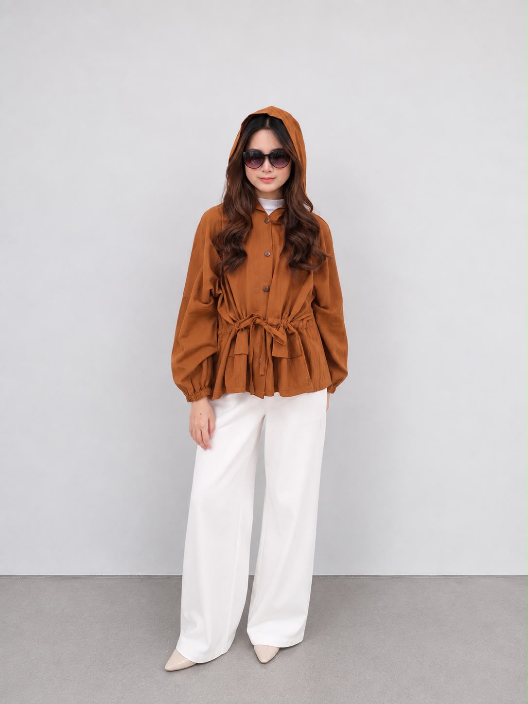 Syamaita Original Kaye Linen Cotton Outer Hoodie Parka Oversize Material Linen Premium Terbest Seller Wanita Jaket
