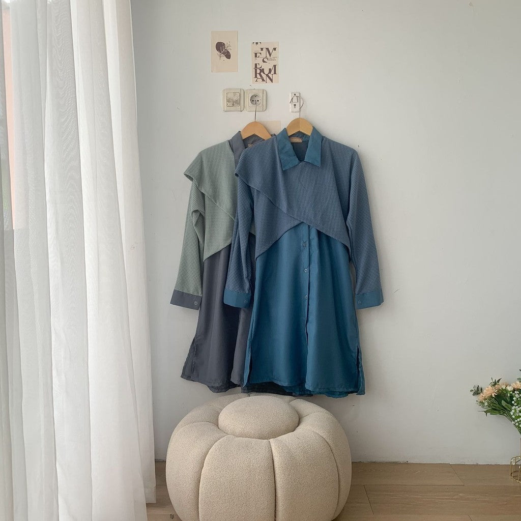 Kirana Long Shirt Square Knit Mix Poplin