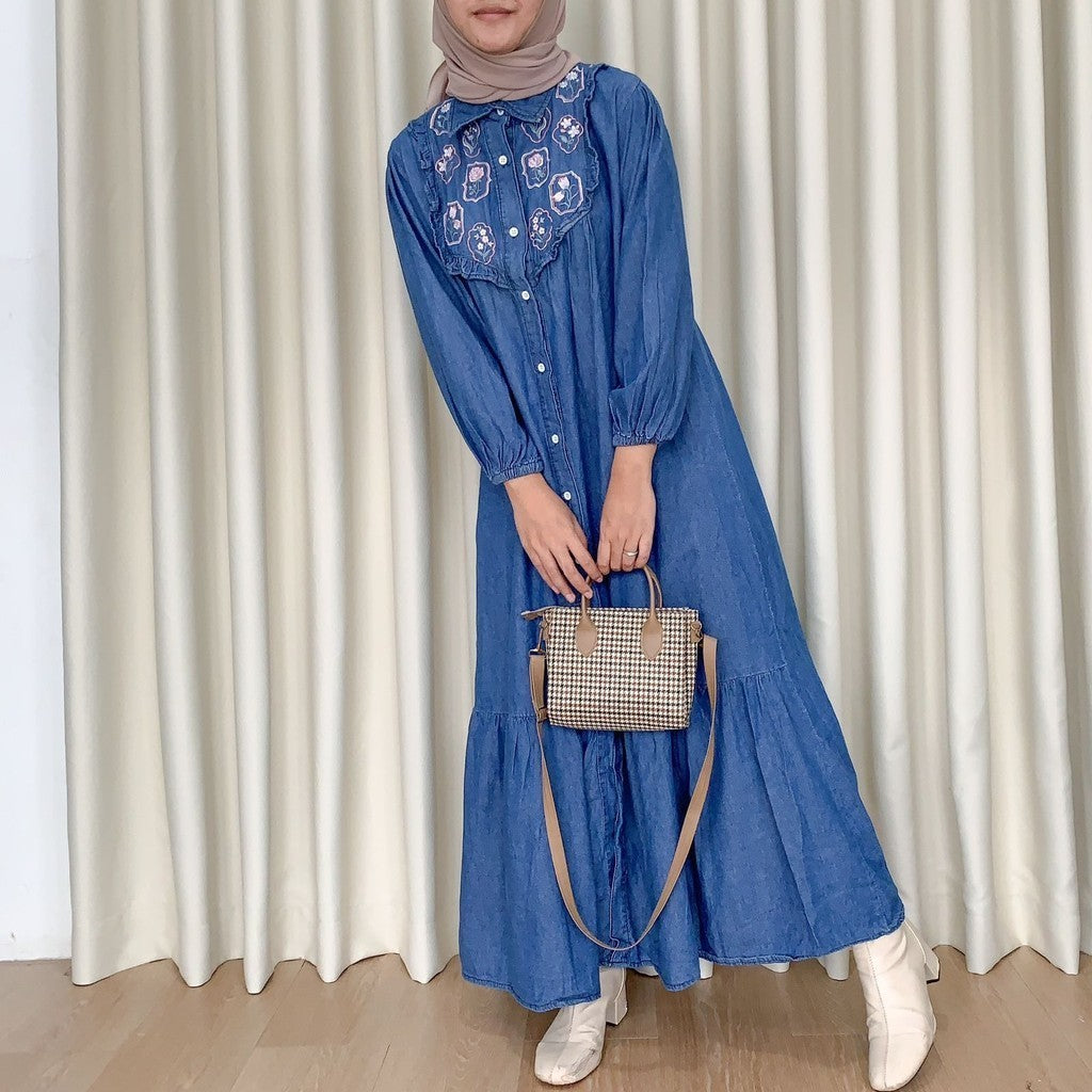 Leya Dress Embroidery Denim Cotton