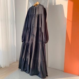 Syamaita Tsania Midi Dress Ruffle Tumpuk Rayon Twill Gamis Wanita Muslim