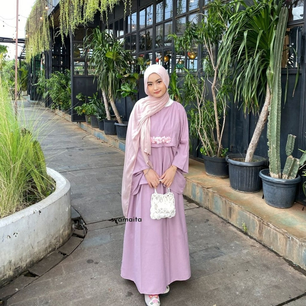 Carissa Kaftan Set Bunga Busui Friendly wudhu friendly Syamaita Original