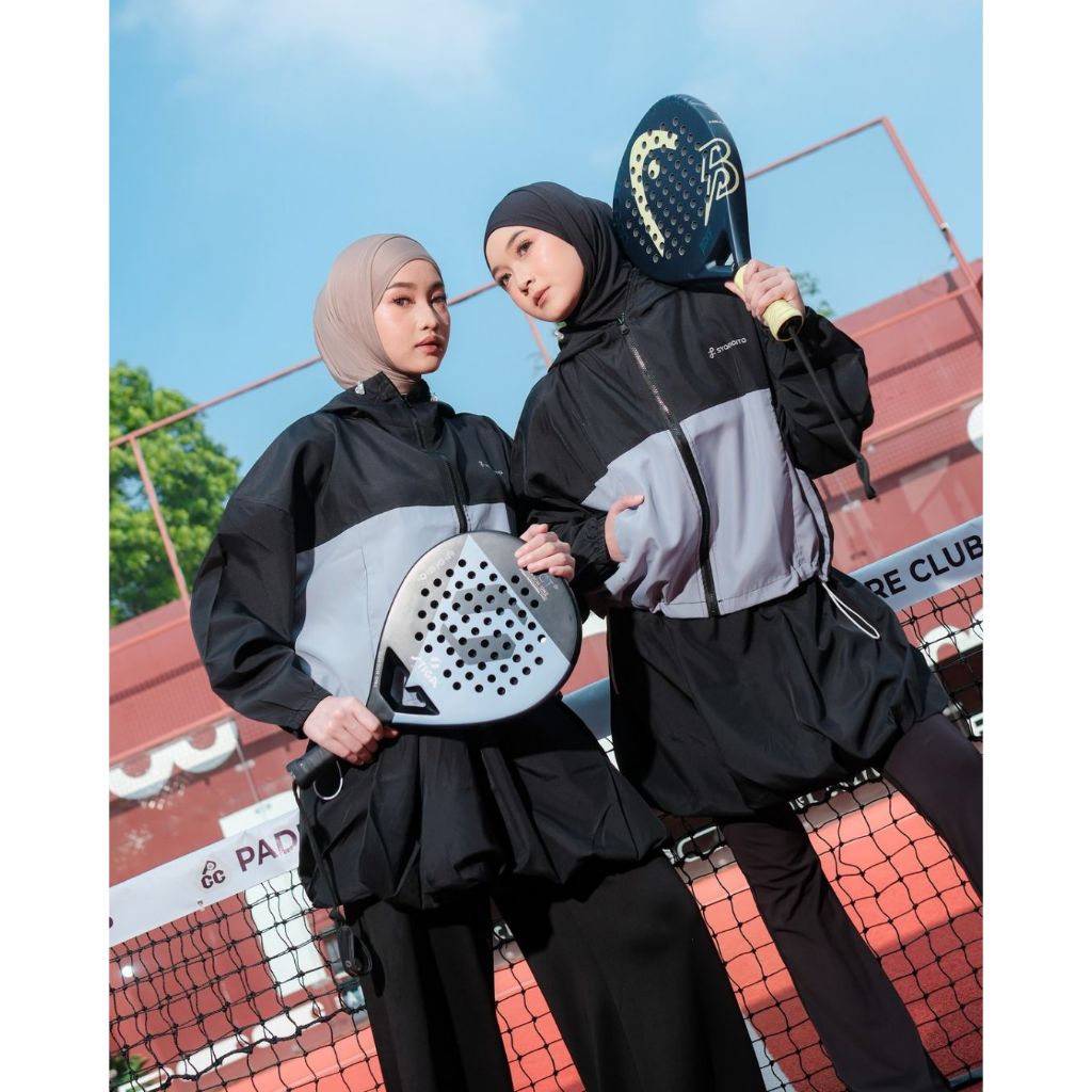 Nabela Crop Jacket & Ballon Skirt Set Pakaian Olahraga Wanita Padel Tenis Pilates Zumba Senam