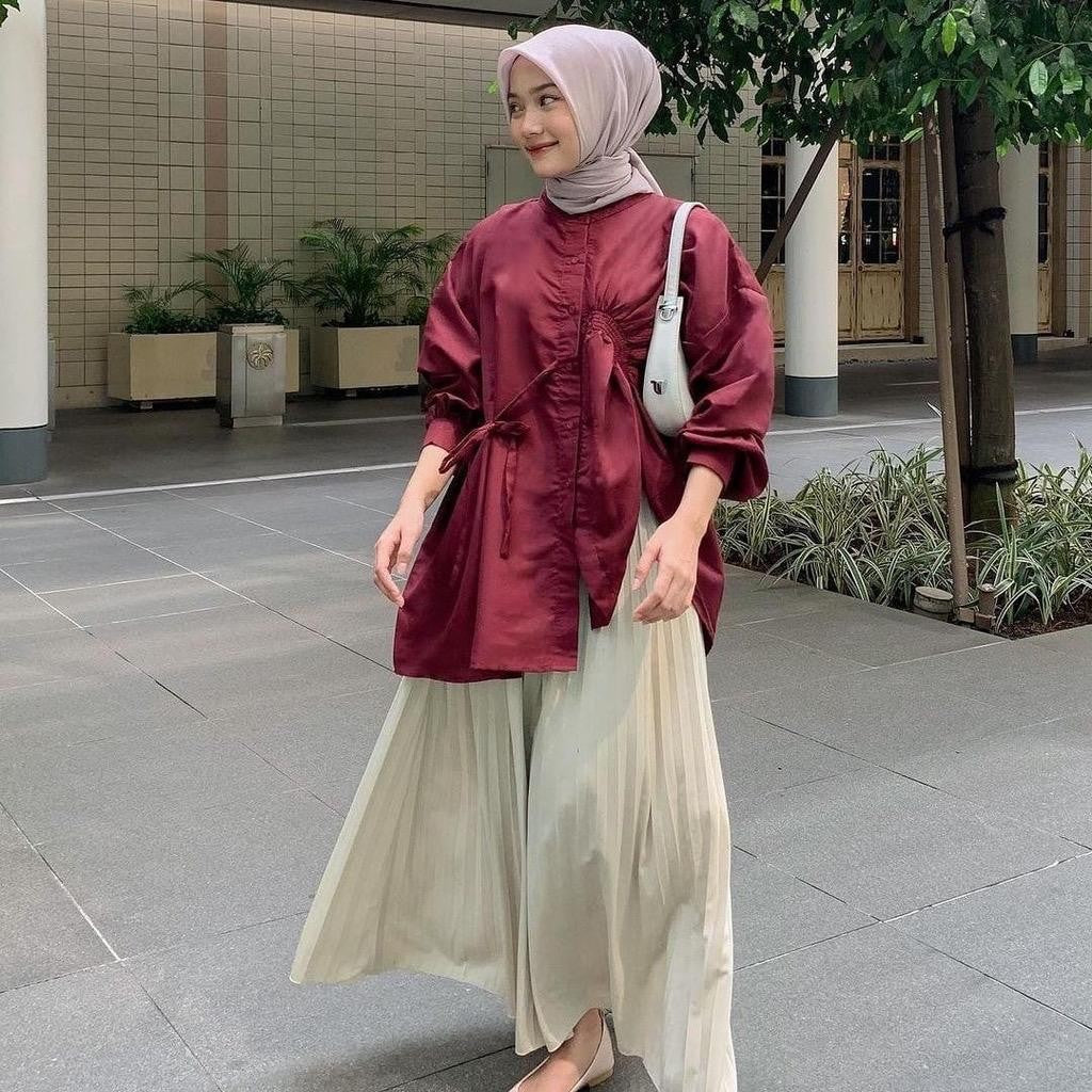 Syamaita Original Eun-Bi Shirt Oversize Material Cotton Silk Premium  Terlaris Baju Muslim Wanita Serut Shakila