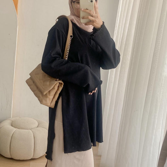 Syamaita Nayya Knit Long Tunik Busui dan Wudhu Friendly Rib Premium Wanita