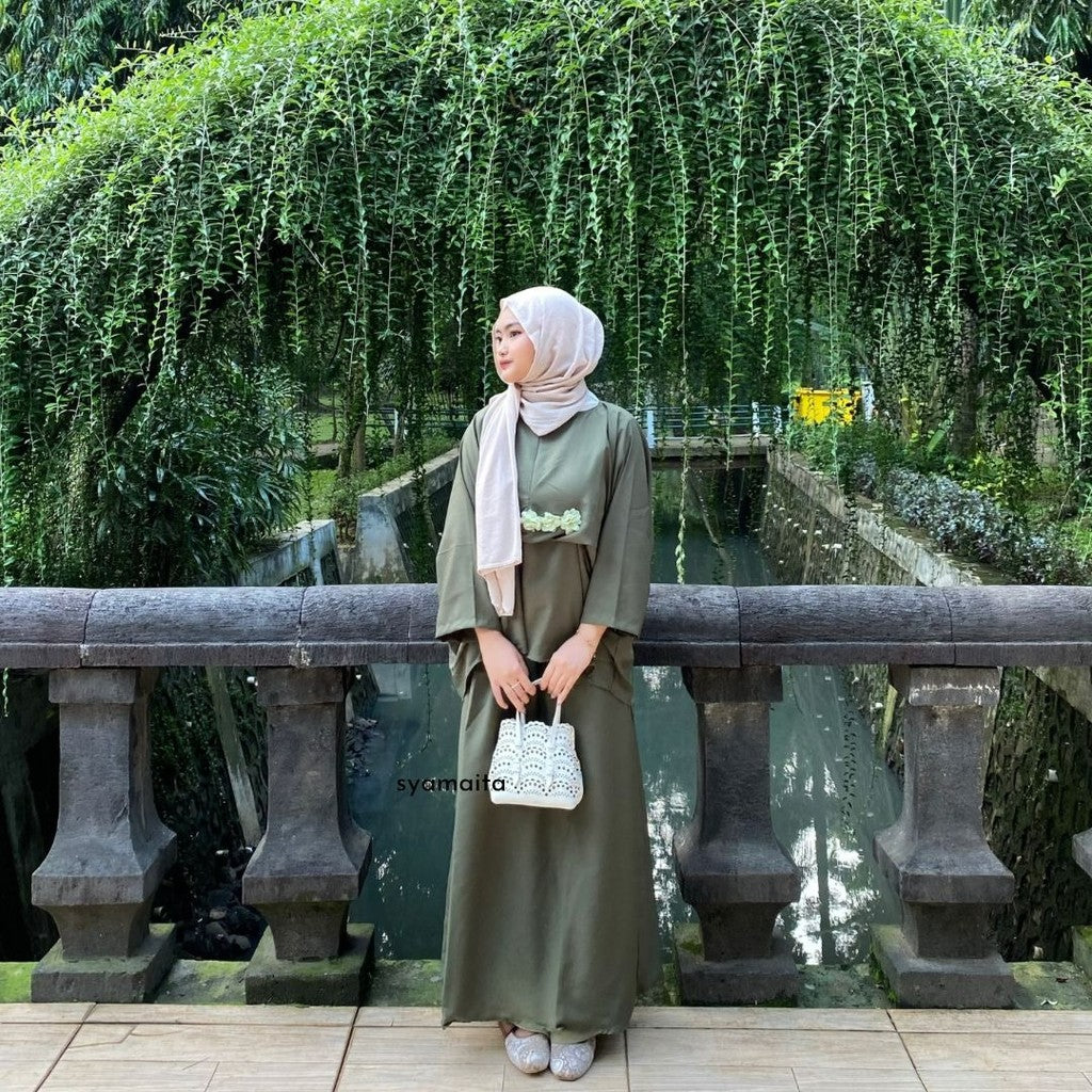 Carissa Kaftan Set Bunga Busui Friendly wudhu friendly Syamaita Original