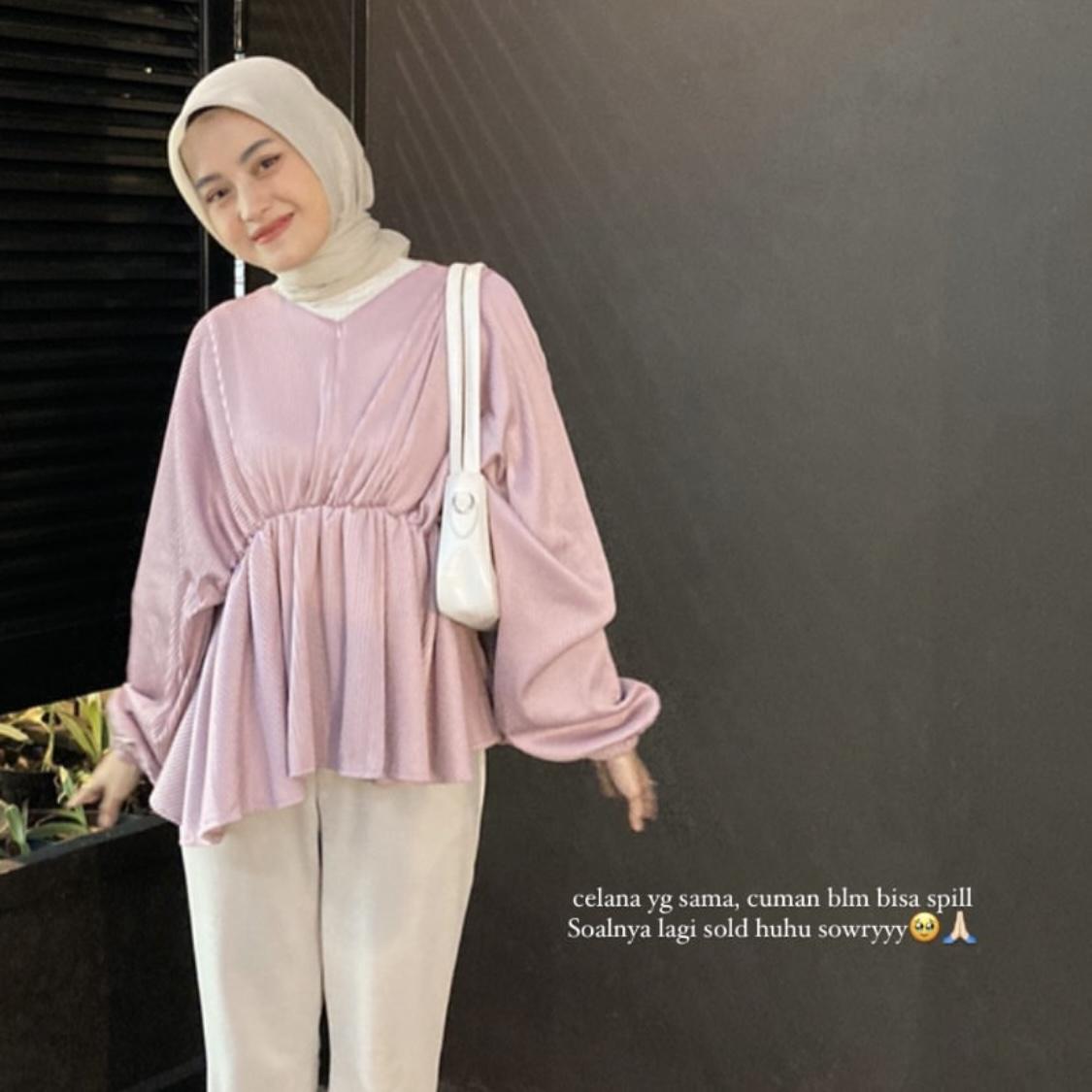 Syamaita Original Heira Pleats Blouse Busui Dan Wudhu Friendly Baju Wanita Muslim Atasan Basic Dewasa Santai