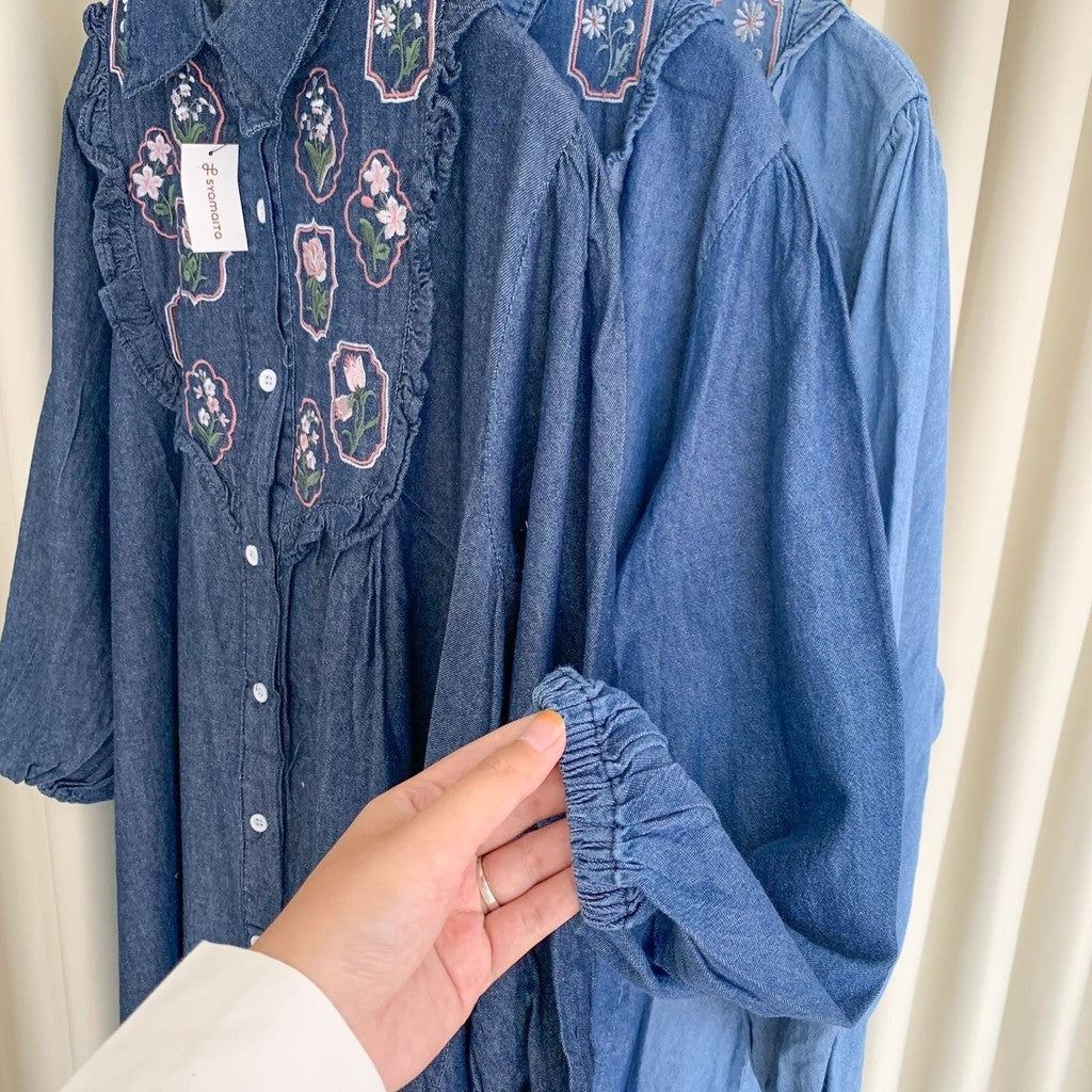 Leya Dress Embroidery Denim Cotton