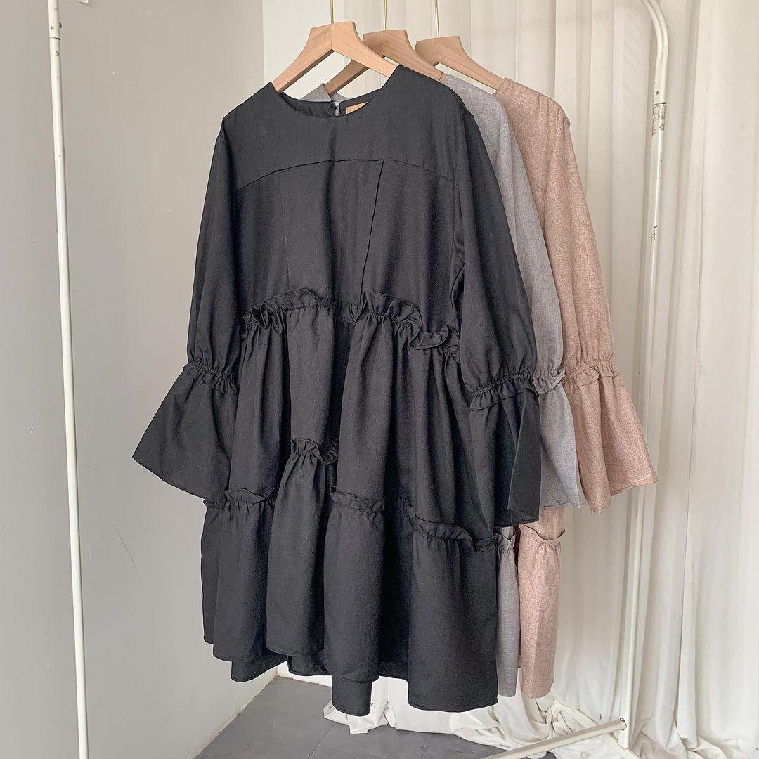 Syamaita Original Tunik Busui Ruffle Madina Cotton Premium Wudhu Friendly Atasan Muslim Wanita Dress Katun